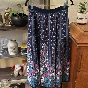 Vintage Dark Blue Floral Skirt from Germany